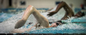 Close-up of competitive swimmers