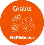 Grains category title button with food illustrations from MyPlate.gov