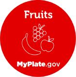 Fruits category title button with food illustrations from MyPlate.gov