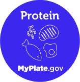 Protein category title button with food illustrations from MyPlate.gov