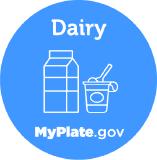 Dairy category title button with food illustrations from MyPlate.gov