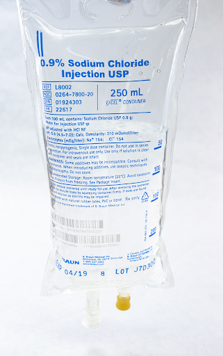 Photo showing 0.9% Sodium Chloride in 250 ml bag