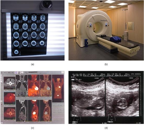 Four types of medical imaging techniques, described in caption.