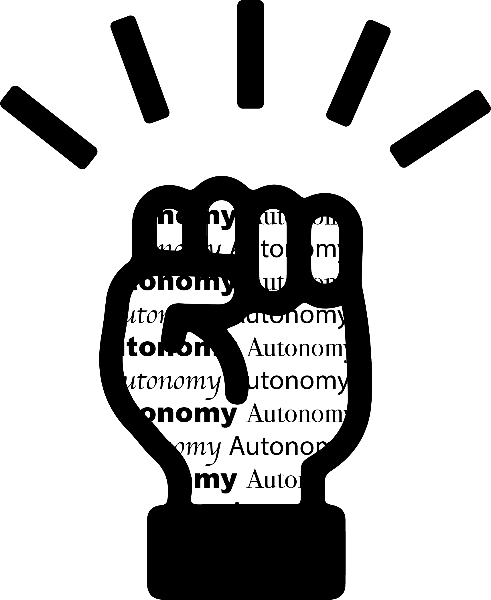 Image of fist icon with repeating text on the inside fist shape