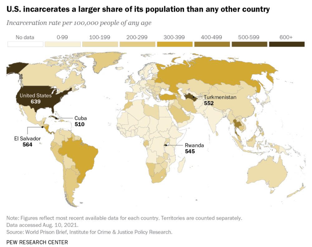 Map depicting Comparison of Worldwide Incarceration Rates