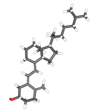 This illustration shows a molecular model of the chemical structure of Vitamin D.
