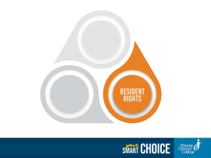 The "Big Three" triangle with "Resident Rights" highlighted in orange, and the other two corners left blank to emphasize the resident rights aspect of nutrition.