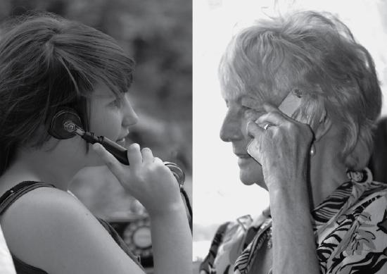 Younger women and older women talking on the telephone