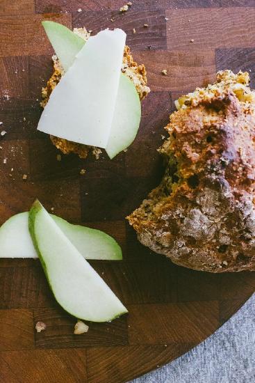 Bran muffin with sliced apple