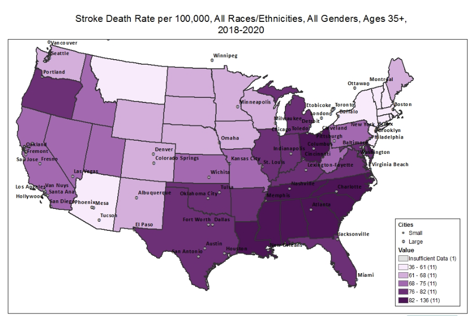 stroke death rate per 100,000, United States