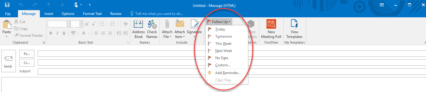 Screenshot of an email interface showing a dropdown menu with options Reply, Reply All, Forward, Meeting, Ignore, and Junk, highlighted by a red oval in the center.