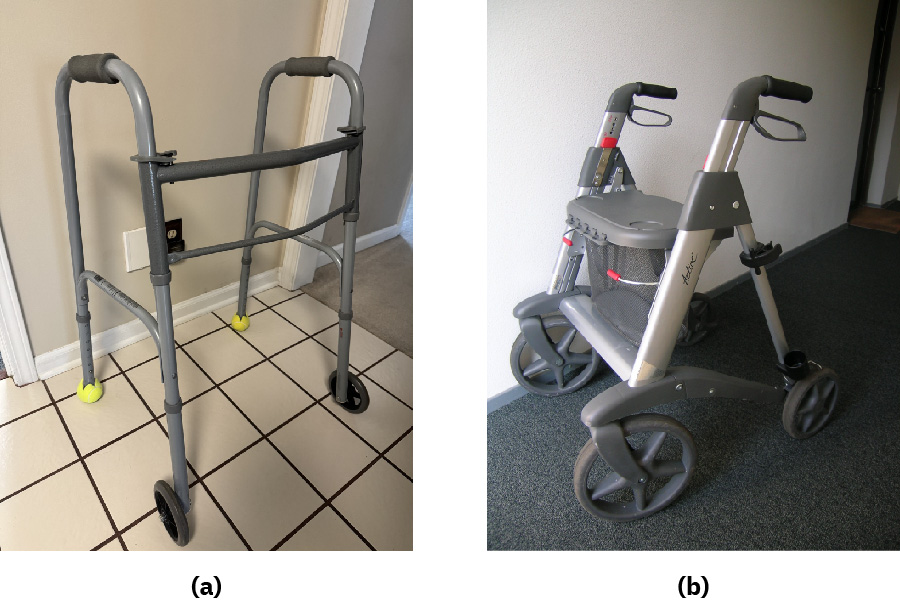 Photographs show different types of walkers.